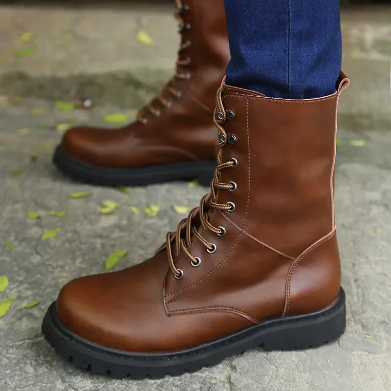 Botas de cuero cálidas para hombre, zapatos de vaquero, informales, talla 38-48, Invierno