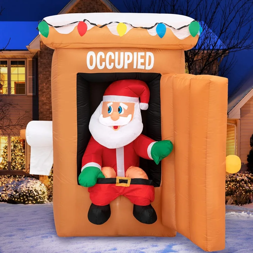 

Christmas Inflatables Large 6 ft Santa Outhouse Blow Up X-mas Decorations for Yard, Lawn & Garden Internal Lights & Built-in Fan