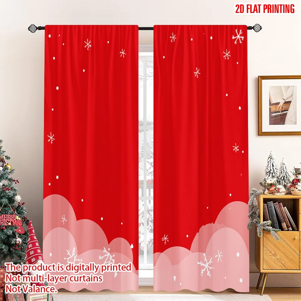 

2pcs 2D flat printing Merry Christmas Popular Window Drapes Christmas Snowflake Snow Fabric Without Electricity Festive Curtains