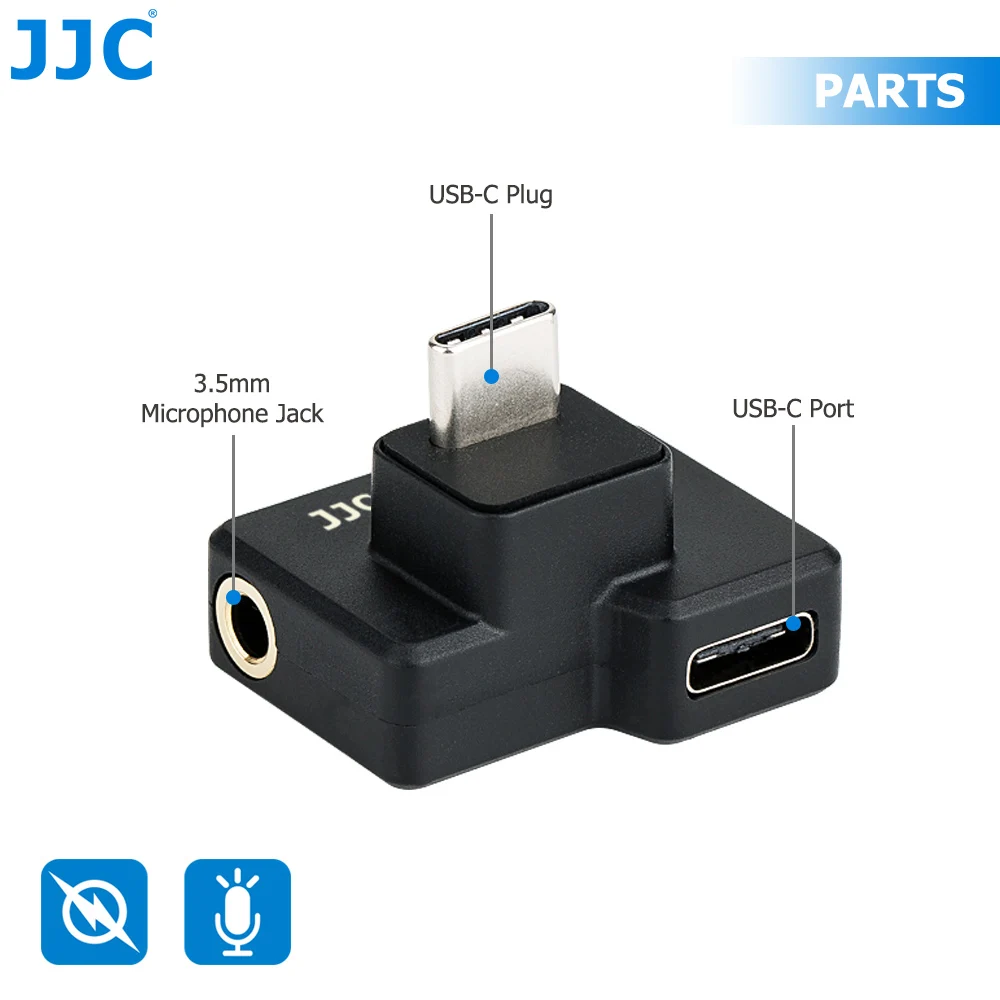 JJC 3.5mm USB-C Microphone Adapter Only for DJI Osmo Action 1 Camera Supporting Battery Charging and Data Transmission