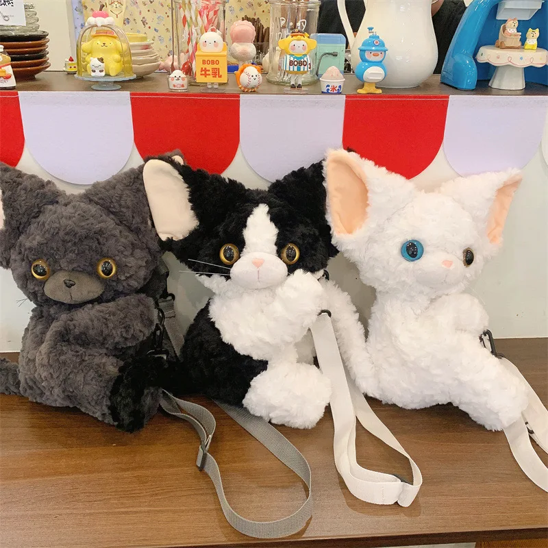 35cm Cute Devon Rex Cat Plush Backpacks Kawaii Cartoon Stuffed Animals Bags Children Birthday Gifts