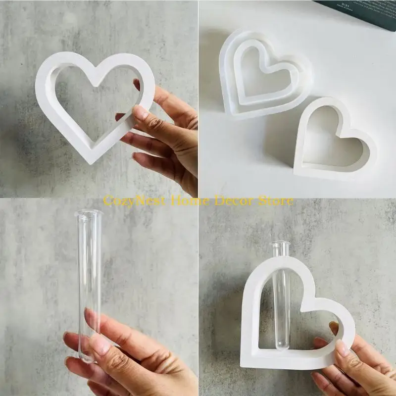 92MF Heart Silicones Molds with Test Tube for Flower Vase Glass Planter Stations Stand Plant Stations Table Decorations