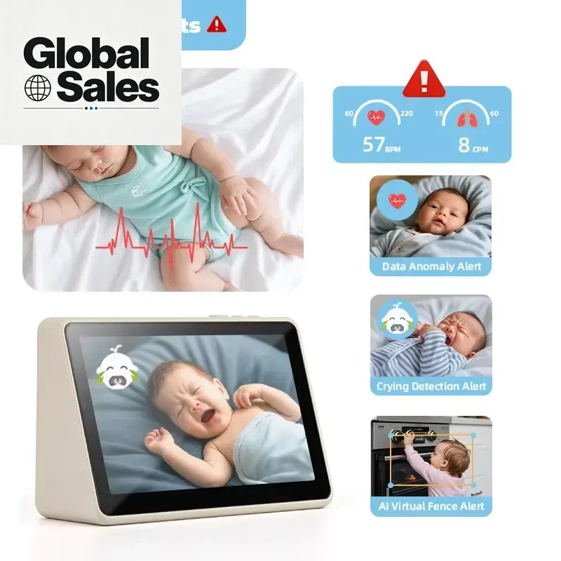 7 Inch Smart Baby Camera with AI Virtual Fence, Split Screen Display, Heartbeat and Breathing Detection, Touch Screen