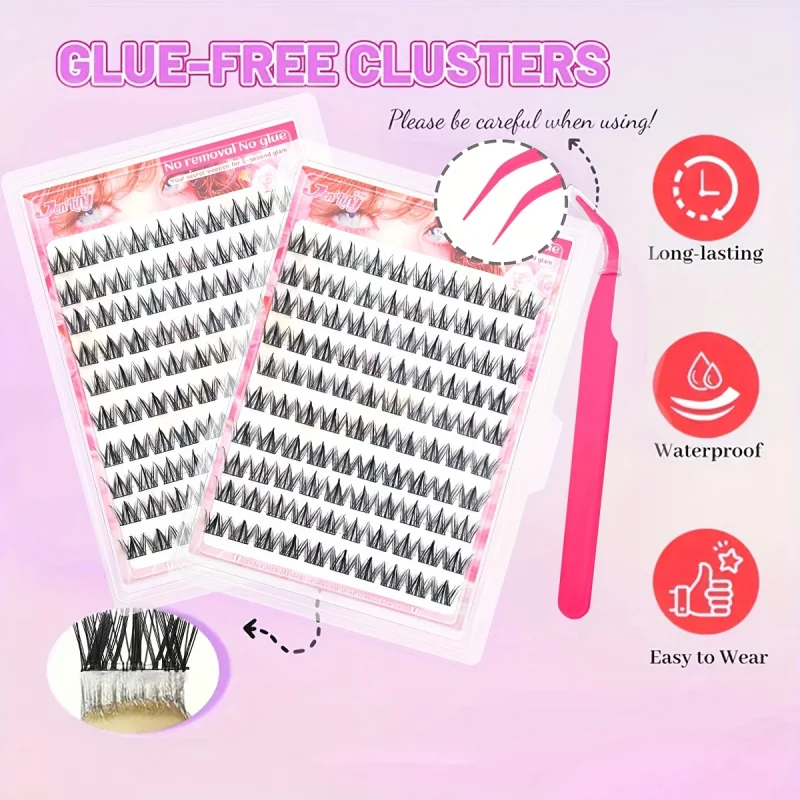10列の大容量グルーフリーつけまつげ シングルクラスター Cカール ナチュラルセルフ接着つけまつげ