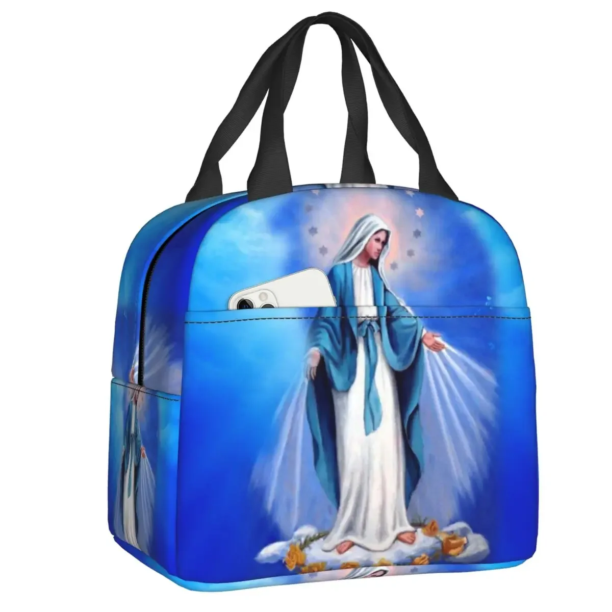 Custom Catholic Virgin Mary Thermal Insulated Lunch Bags Women Our Lady of Fatima Resuable Lunch Tote Travel Storage Food Box