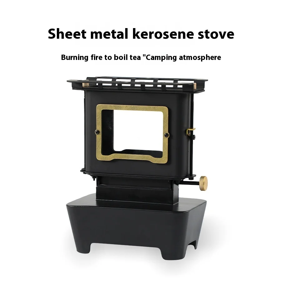 Retro Portable Stainless Steel  Stove Black Outdoor Camping Grill with Atmosphere Heating  Lamp