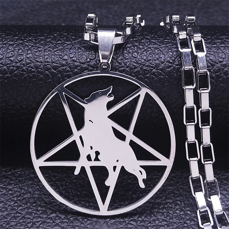 Inverted Pentagram Wolf Stainless Steel Statement Necklace Silver Color Music Band Pendants Necklaces Jewery Colgante N1149S06