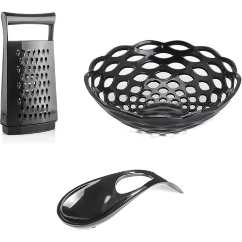 EW's Kitchenware Ews Black Fruit Bowl + Grater + Dirty The Spoon Holder Gift