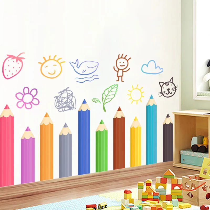 1PC Yaya Language Cartoon Pen Sticker, Kindergarten Home Wall Sticker