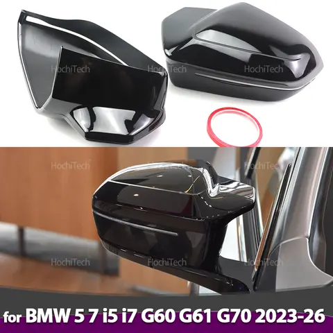 밝은 검정색 백미러 커버 윙 사이드 후면보기 BMW 5 7 시리즈 I5 I7 G60 G61 G70 2023-2026 미러 캡 스티커 LHD