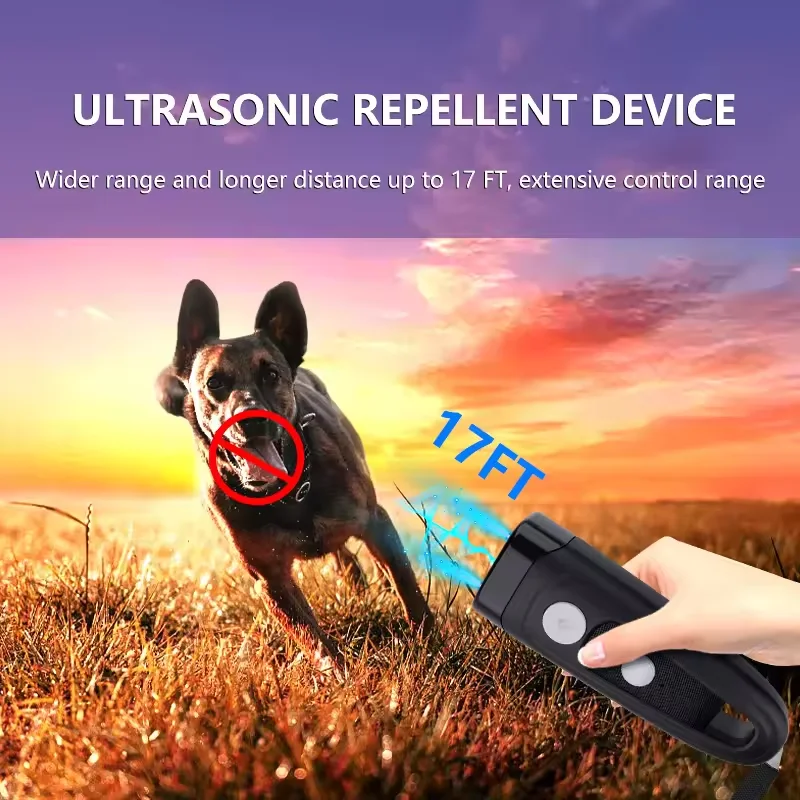 2 in 1 Portable Ultrasonic Dog Repeller with Flashlight Deterrent Training & Behavior Aids for Dogs Anti Barking Dog Accessories