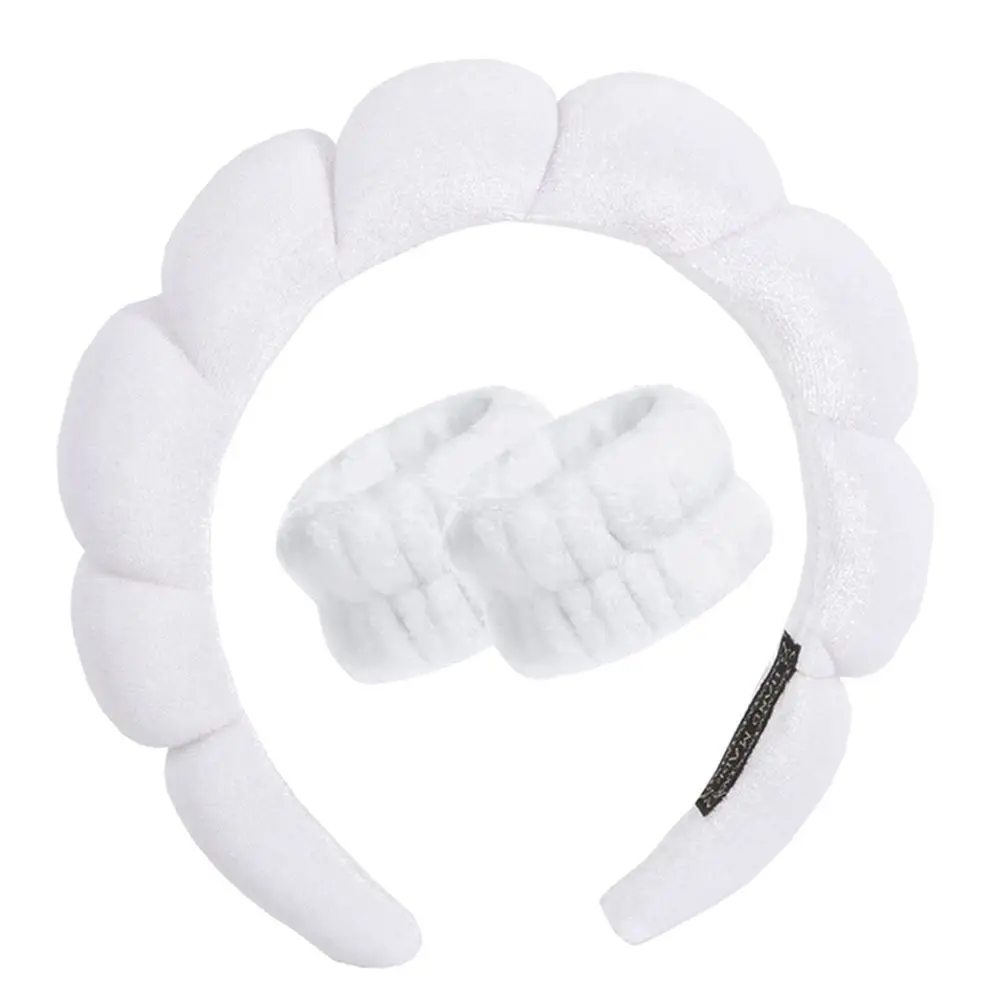 3Pcs Fashion Microfiber Washing Wristbands Scrunchies Puffy Headband Spa Bubble Headband for Washing Face Makeup Shower Skincare