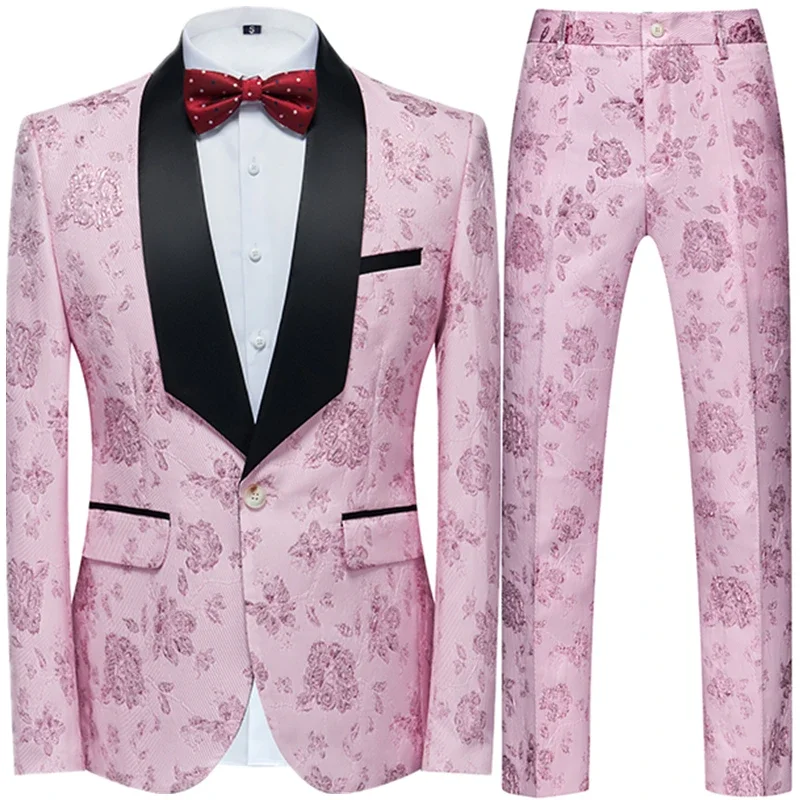 

2024 Fashion New Men Casual Boutique Business Wedding Officiating Groom Suit Two Pieces Dress Blazers Jacket Pants Trousers Set