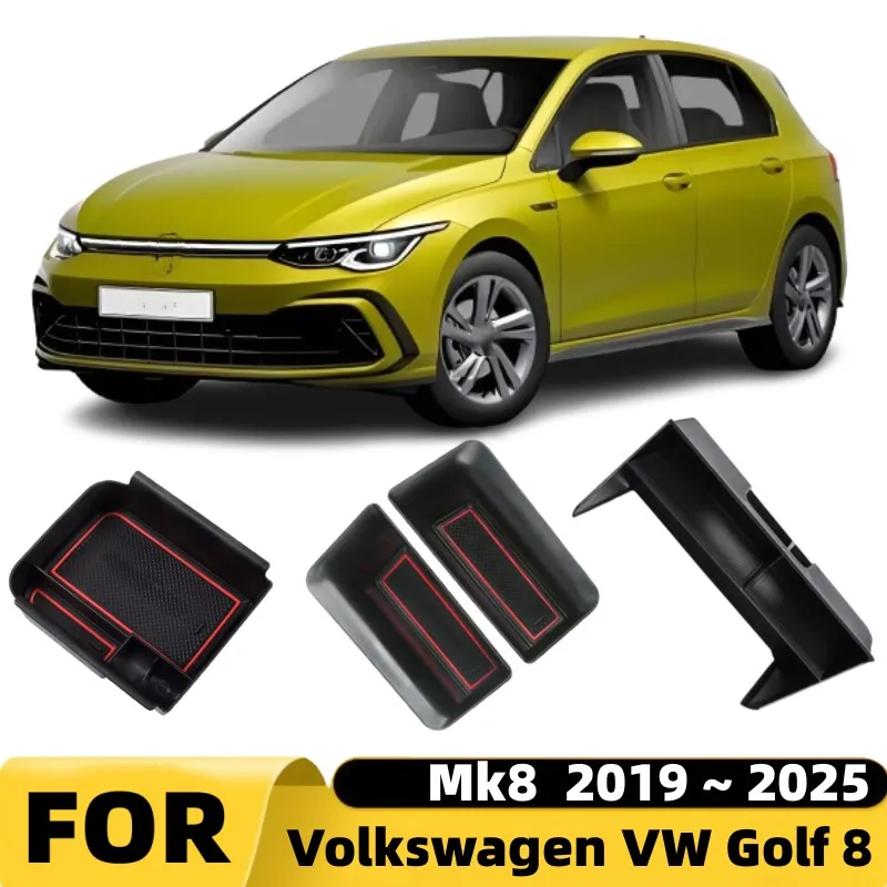 For Volkswagen VW Golf 8 Mk8 2019~2025 Car Console Storage Box Car Door Armrest Storage Box Car Seat Gap Storage Box Accessories