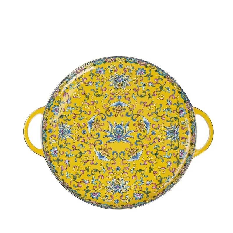 

Enamel ceramic binaural large disc hotel household large flat plate fruit plate