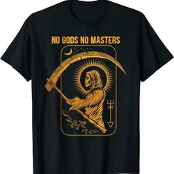 No Gods No Masters Satanic Evil Baphomet Tarot Death Satan Graphic Tshirts Vintage Black Humor Men Clothing Roupas Masculinas