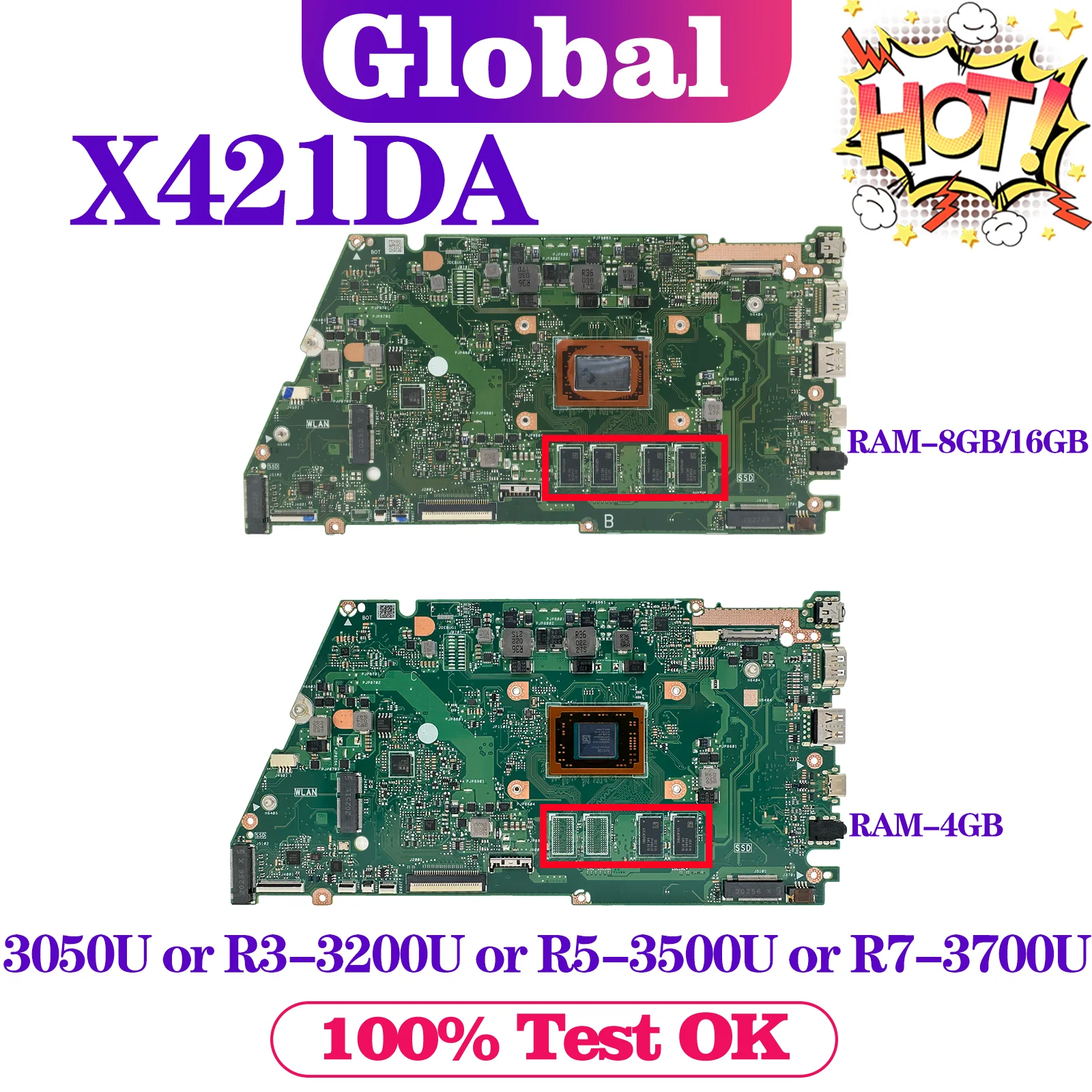 KEFU X421DA Moederbord Voor ASUS X421 X421D X421DAP Laptop Moederbord Met 3050U R3 R5 R7 8 GB/4 GB-RAM UMA