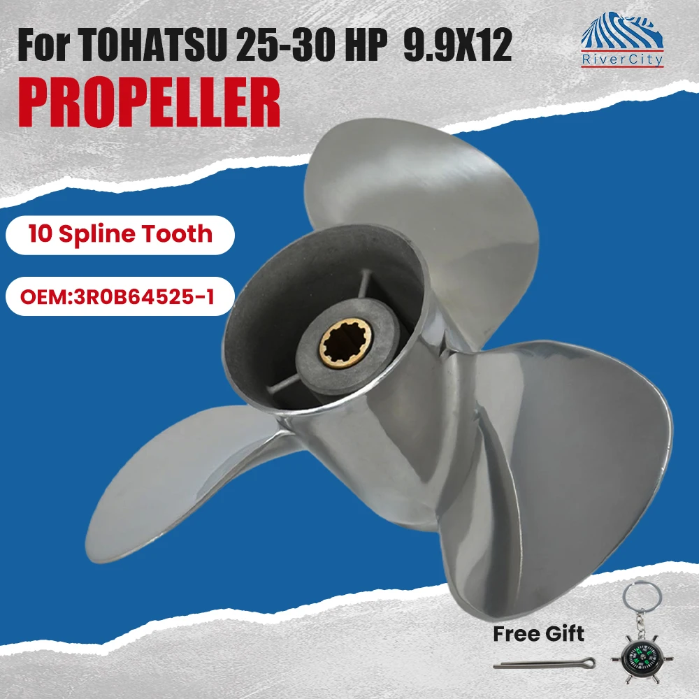 

Outboard Propeller For Tohatsu Nissan 25HP 30HP 9.9X12 Boat Stainless Screw 3 Blade 10 Spline Marine Engine