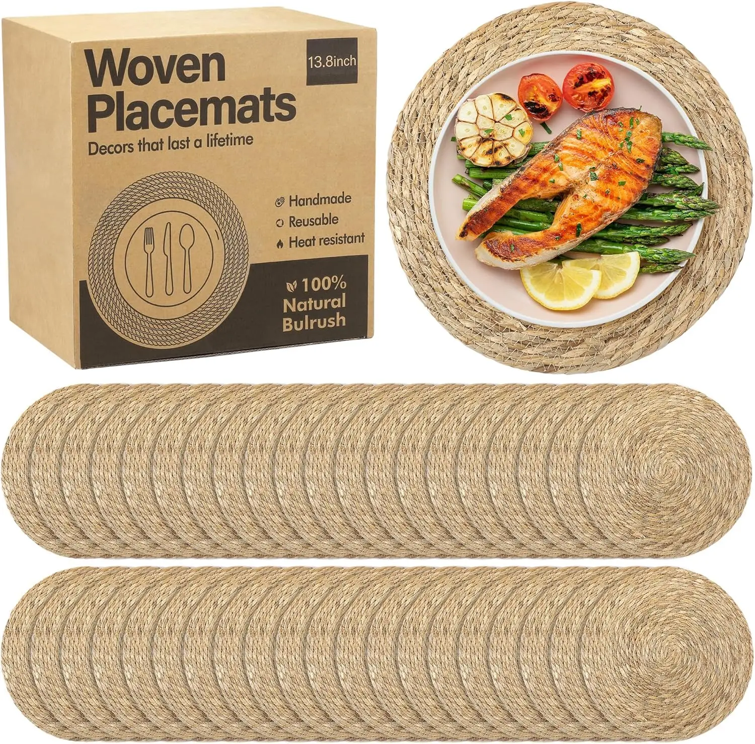 

40 Round Woven Placemats 13.8 Inch Boho Rattan Placemats for Dining Table Heat Protection