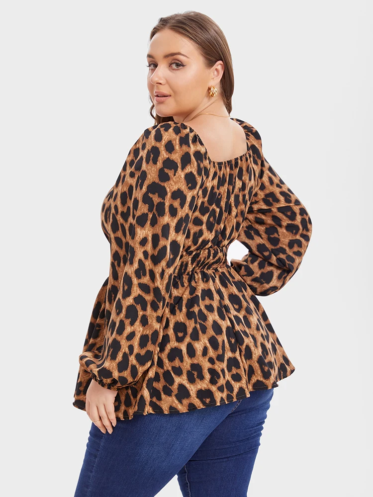 Plus Sized Clothing Spring Autumn Leopard Print Sexy Vintage Slim Shirt Lady Long Sleeve All-match Pullover Blouse