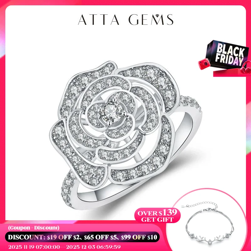 

Кольцо Attagems 1,5 карата с муассанитом для женщин D VVS, кольцо с круглым бриллиантом и двойным ореолом, обручальное рождественское кольцо из стерлингового серебра 925 пробы, свадьба