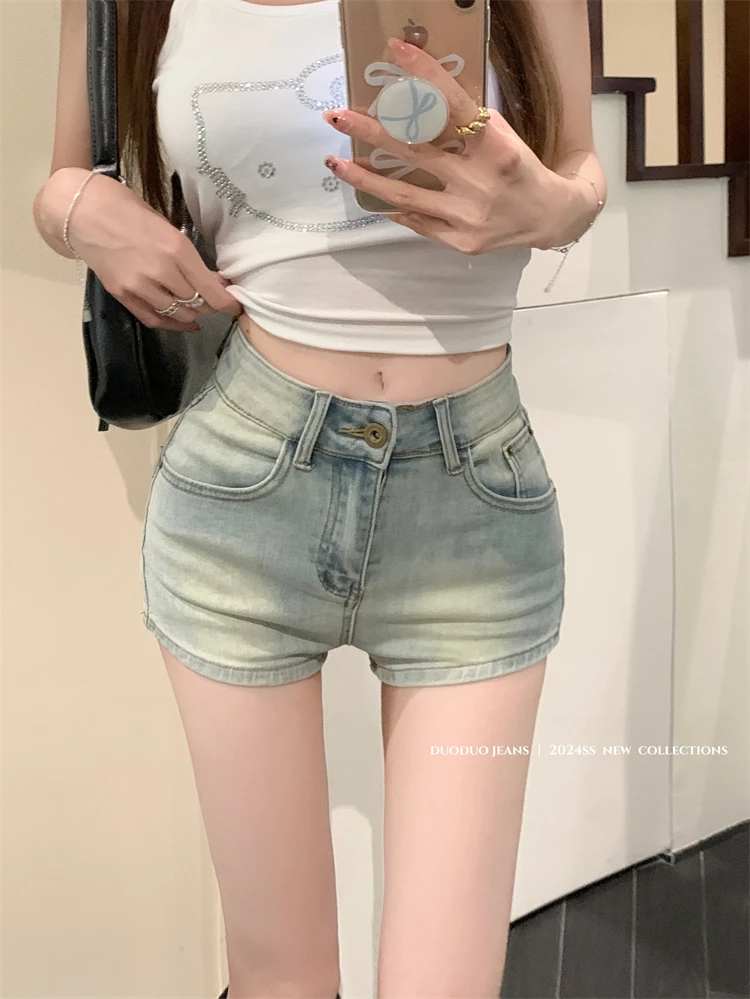 

Slergiri American retro washed denim shorts women 2024 new summer high-waisted slim y2k shorts female streetwear with pockets