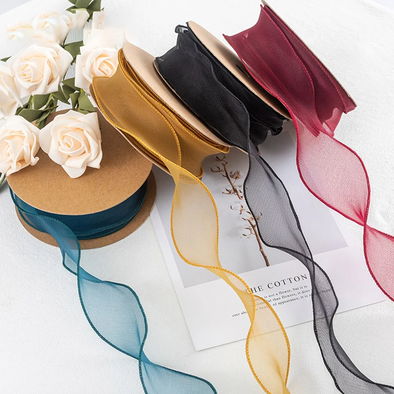 9Meters/Roll Sheer Silk Ribbon Satin Ribbons For Gift Wrapping Decoration Wedding Bouquets Wreath Sewing Supplies