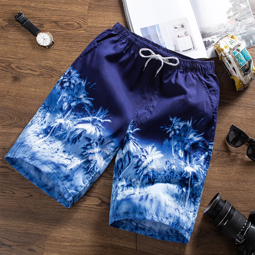 Men Beach Shorts Quick-dry Coconut Trees Printing Pattern Loose Casual Oversize Boxer Shorts