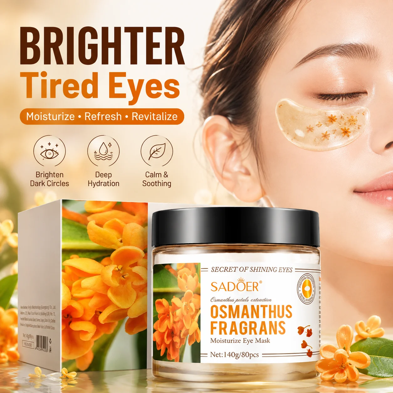 Osmanthus Golden Eye Mask Petal Essence Eye Patches Dark Circles Removal Hydrating Eye Care 80pcs