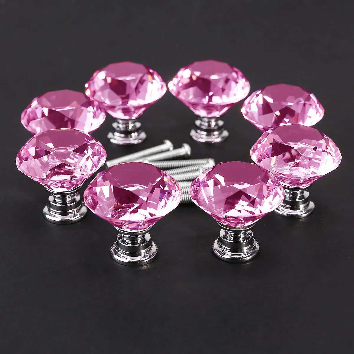 8Pcs 30Mm Crystal Glass Cabinet Knobs Zinc Alloy Backplate for Kitchen Cupboard Drawer Dresser Wardrobe Chest Door