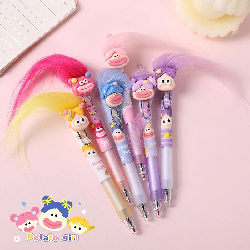 قلم جل للشعر المقلي من Kawaii ، قلم توقيع شعر لاصق إبداعي ، هدية قرطاسية للطلاب قبيحة مضحكة