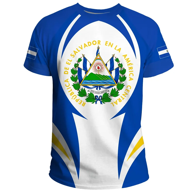 El Salvador Flag 3D Printed T Shirt For Men Outdoor Sports T-shirt Tracksuits Tops Summer Short Sleeves Oversized Tee Shirts