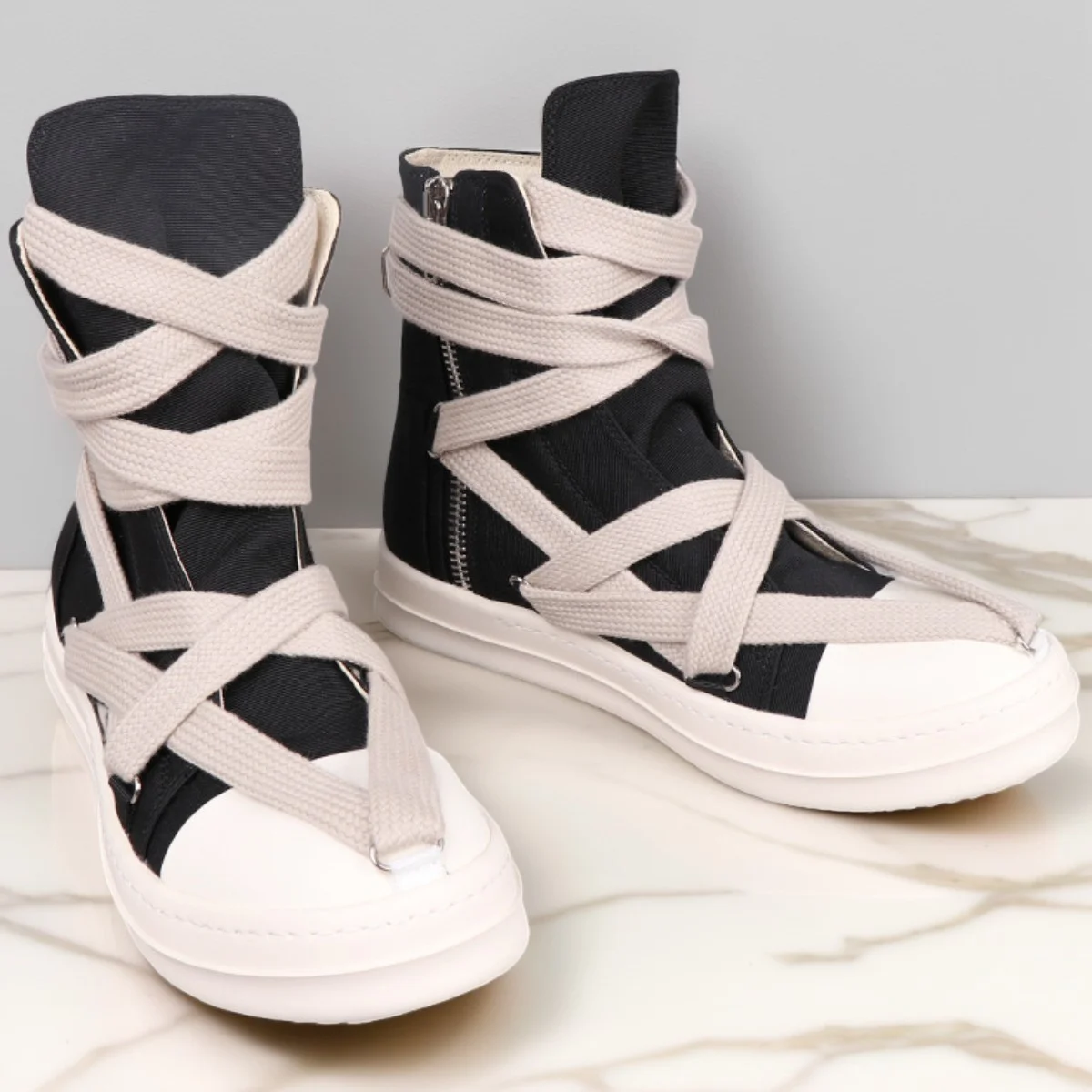 Scarpe alte da uomo in tela da donna Casual Jumbo stringate nere bianche sneakers firmate di lusso streetwear scarpa primavera autunno