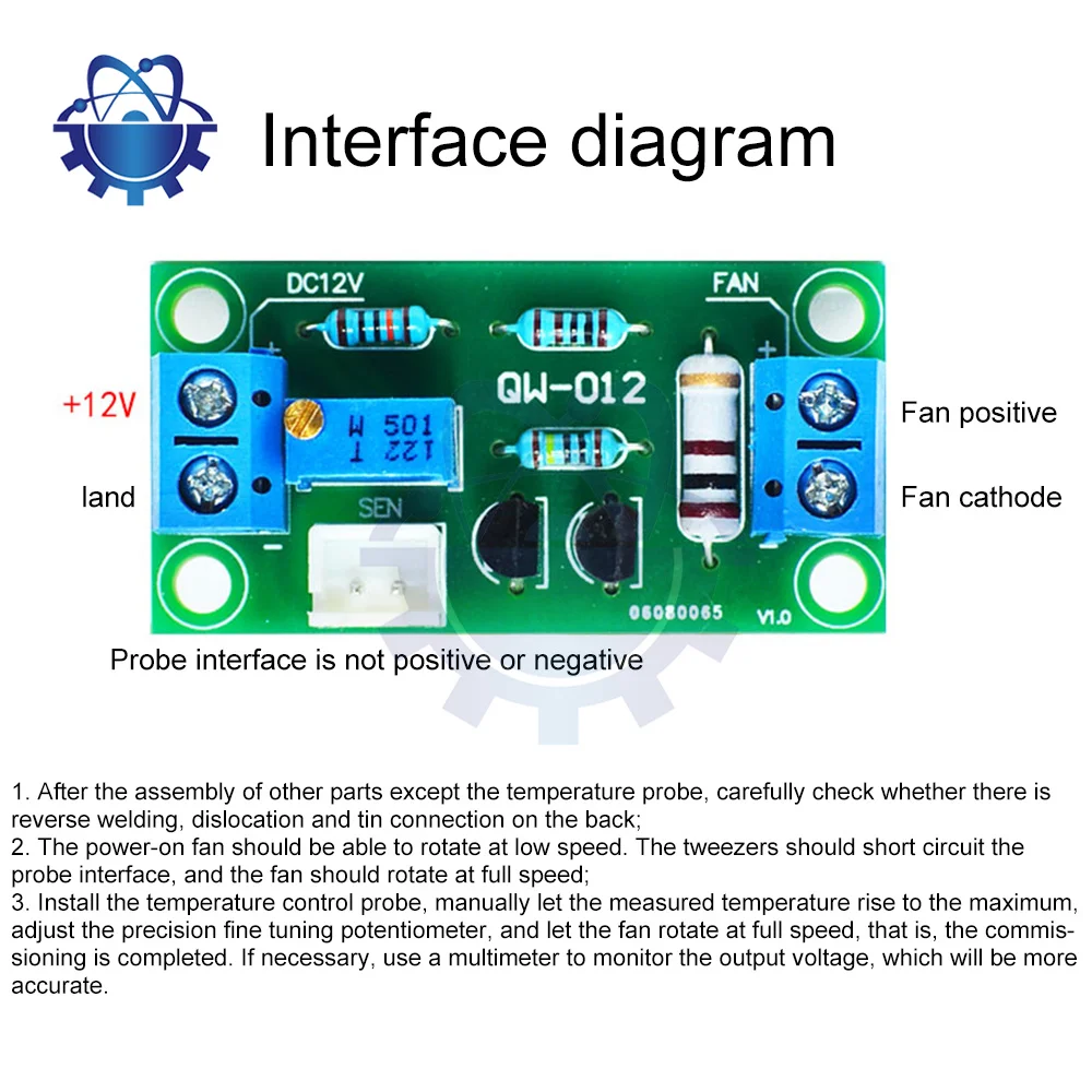 Controlador inteligente de temperatura de ventilador, módulo de enfriamiento de placa de Control de termostato ajustable de cc 12V para