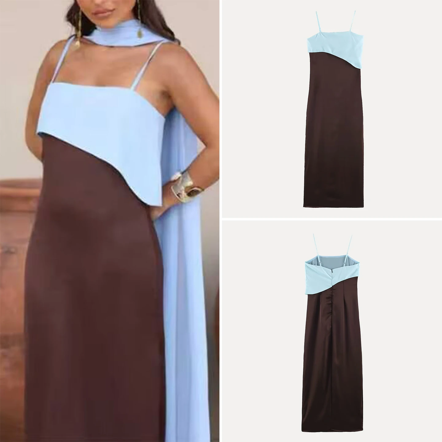 Summer 2026 Women's Loose Casual Color Block Personality Strap Dress Fashionable Individuality Drifting Belt Dress