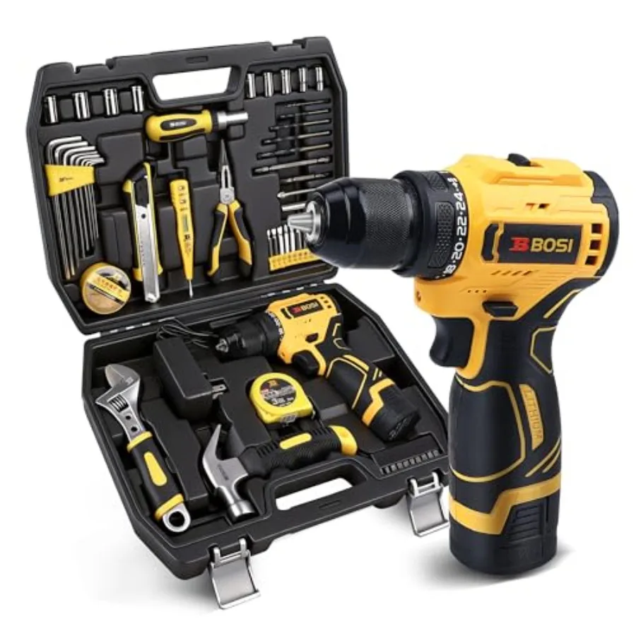 

Drill Tool Set 58PCS Power Tool Box with 16V Electric Cordless Drill Driver/Battery/Charger 3/8 Keyless Chuck 2 Variable Speed