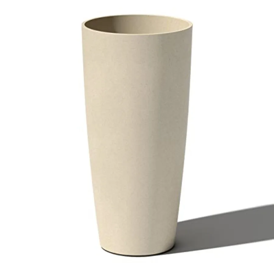 

Mason Series Vega Planter - Round Tall Planter for Indoor or Outdoor Porch/Patio Made from Plastic-Stone Composite with Drainag