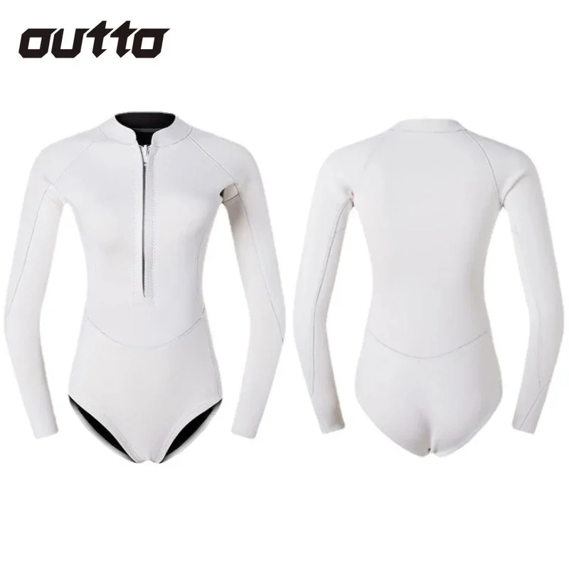 Women 2MM Long Sleeved Swimsuit Sun-proof Wear-resistant Diving Suit Outdoor Beach Surfing Snorkeling Swimwear Female Bikini