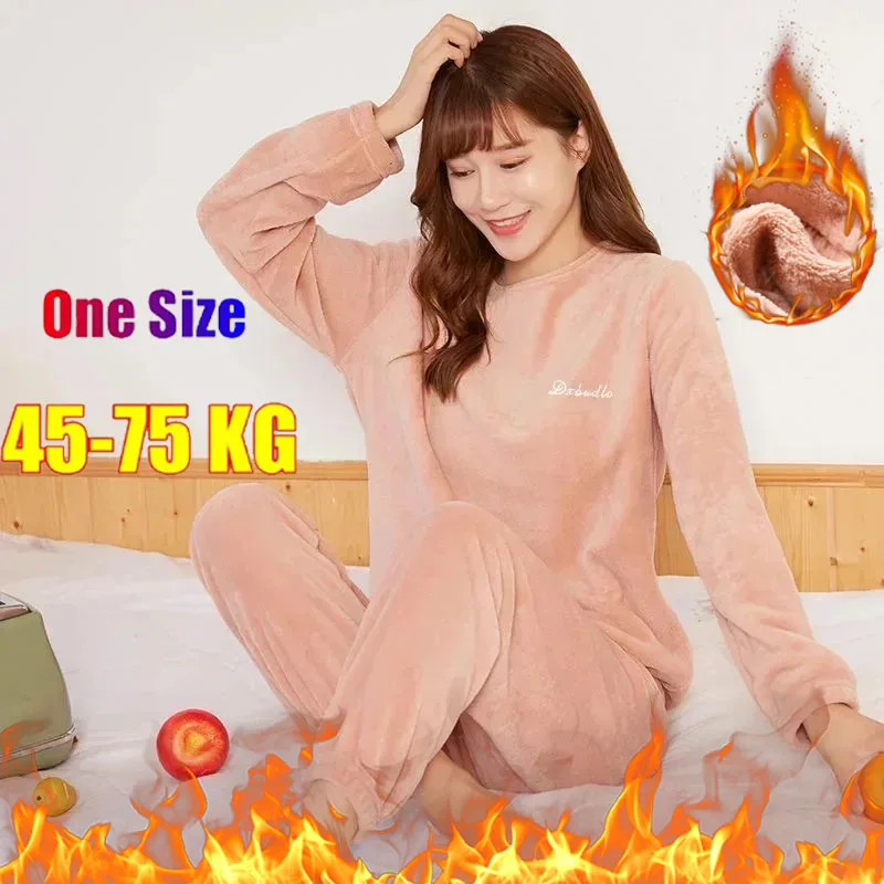 Thickened Warm Men Women Coral Velvet Pajamas Autumn Winter Homewear Long-Sleeved Long Trousers Solid Soft Sleepwear