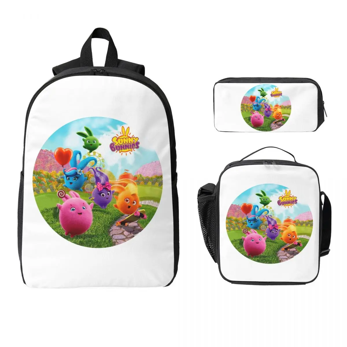 Sunny Bunnies Anime Cartoon Backpack Student BookBag School Bag Computer Shoulder Bags 3ps Insulated Lunch Bag Pencil Case
