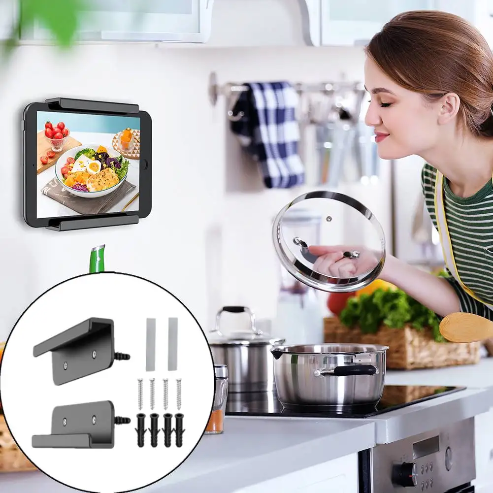 2 Pcs Universal Wall Mounted Tablet Stand Holder Fixed by Adhesive Or Screw for IPad/iPhone 15 14/Samsung/Xiaomi/Lenovo