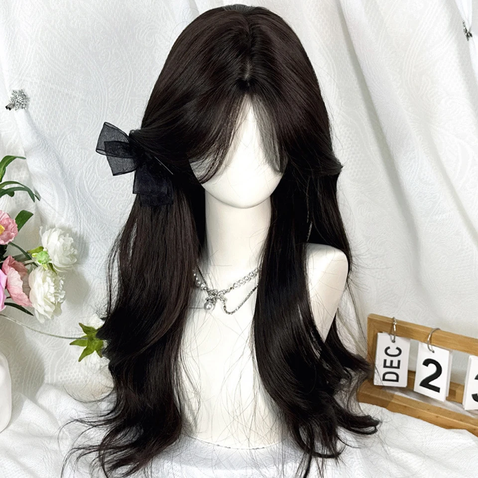 Long Large Wave Hair Lolita Wigs With Bangs Synthetic Wig For Women Fashion Black Imitation Women's Wig