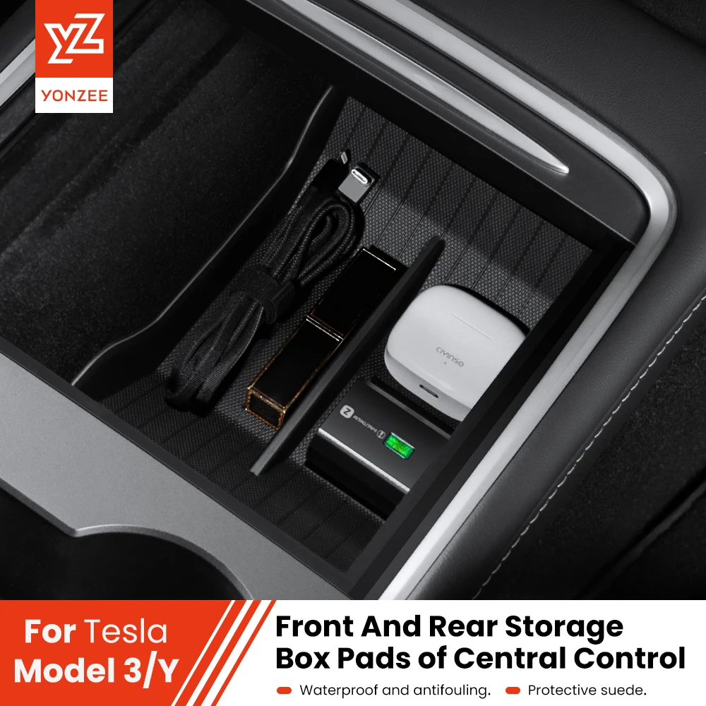 YZ Full TPE Central Control Storage Box For Tesla Model 3 Model Y  Center Console Armrest Front Rear Organizer Storage Box Case