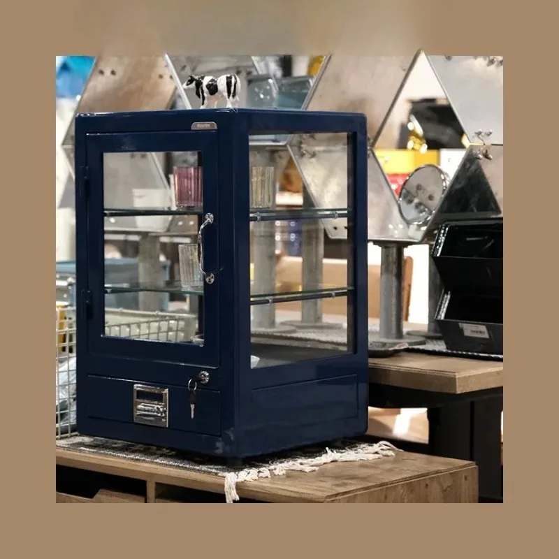 

Countertop display cabinet, storage wrought iron retro industrial, windshield cabinet with lock