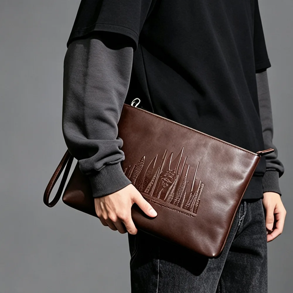 Neue modische Clutches für Herren, Retro-Chic-Clutch-Tasche für Herren, große Kapazität, Handtasche mit Buchstaben-Print, weiche Leder-Handgelenktasche, Herren-Geldbörse – Detail 5