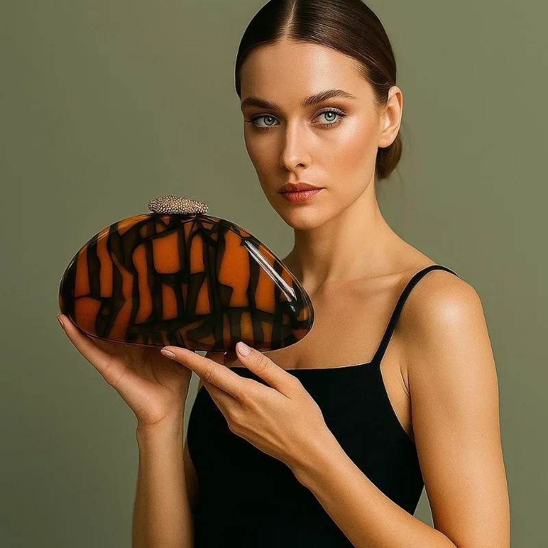 New Arrival Shell Acrylic Vening Clutch Party Bags for Women Brown Marble Acrylic Box Clutches Wedding Party Female Mini Purse
