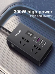 300W Car Power Inverter Adaptor Fast Charging 12/24V Universal 220 Voltage Power Converter LED Display Multifunctional Sockets