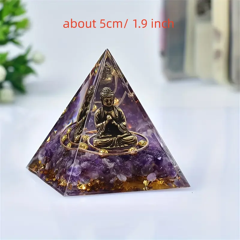 1 Stück Kristall-Orgonit-Pyramide Buddha-Statue, Positive Orgonit-Pyramide, Aogn-Charakter-Statue für Heimdekoration und Meditation – Detail 5