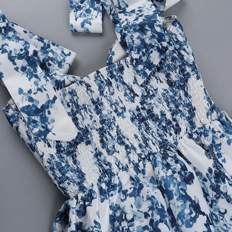 セクシーな花柄プリントノースリーブミニドレス女性ちょう結び肩スリムフィット A ラインスカート休暇夏のファッション