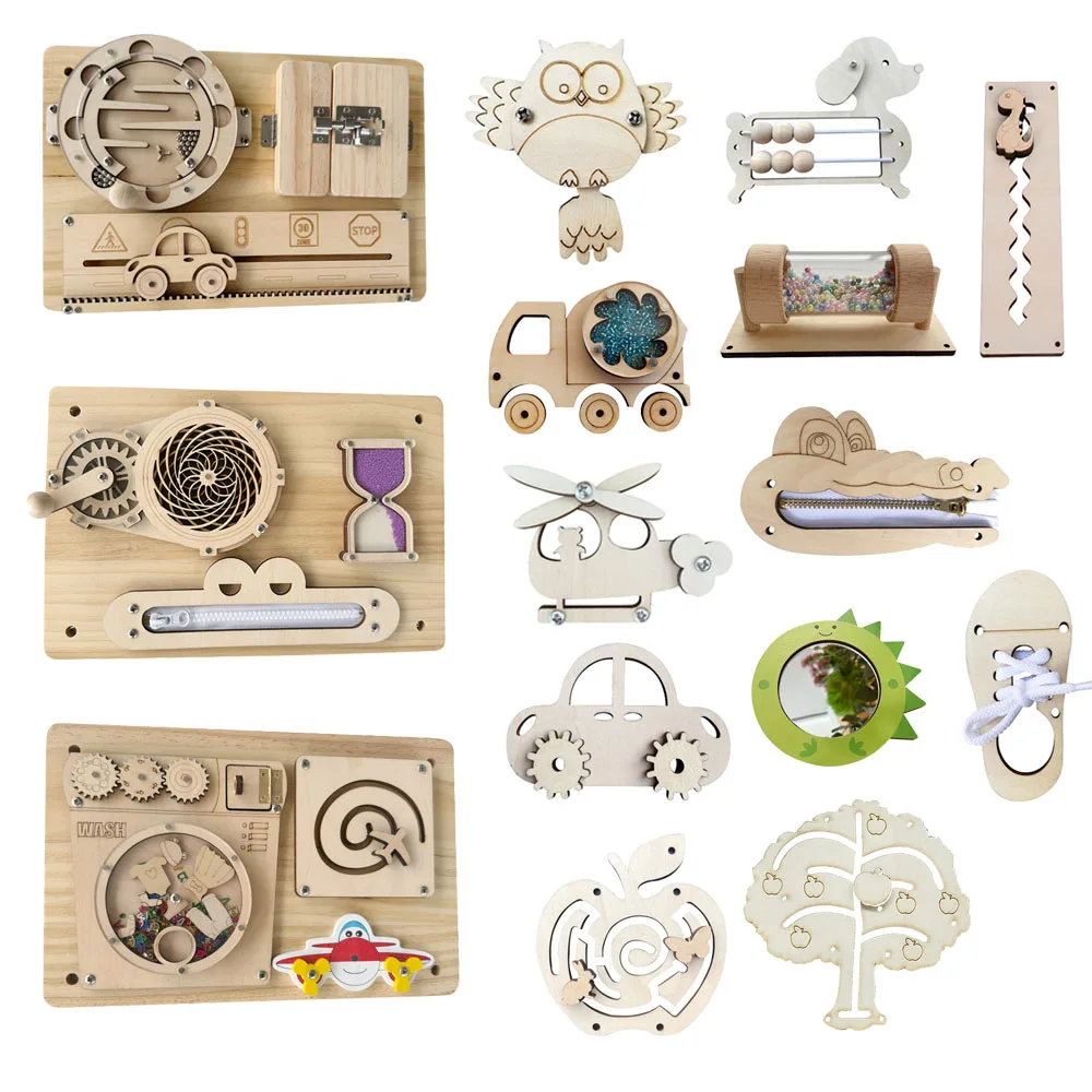 木製ビジーボード DIY おもちゃベビーモンテッソーリ感覚活動ボードアクセサリー子供のためのロックビジーボード部品知育玩具
